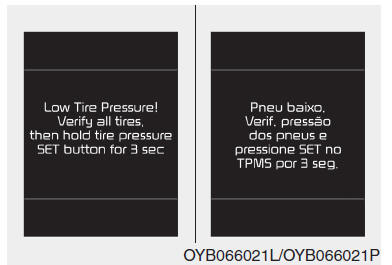 Indicação de pressão insuficiente dos pneus