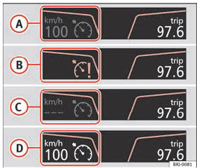 Visor do painel de instrumentos: indicações do estado do GRA.