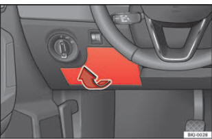 No painel de instrumentos do lado do condutor: tampa da caixa de fusíveis.