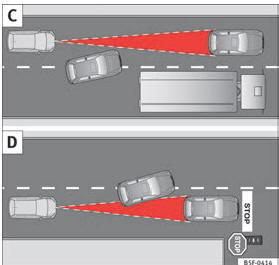 (C) Mudança de faixa de um veículo. (D) Veículo em circulação e outro parado.