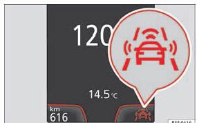 No ecrã do painel de instrumentos: indicação de Front Assist desativado.