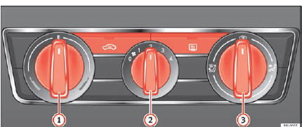 Comandos do aquecimento no painel de instrumentos.