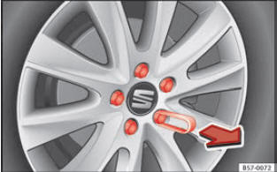 Roda: parafusos da roda com capas de proteção.