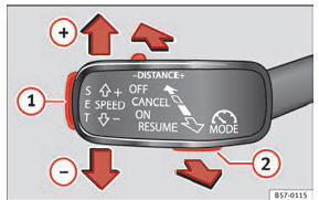 À esquerda da coluna de direção: terceira alavanca para utilizar o limitador de velocidade.