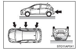 Tipos de colisão em que os airbags do SRS podem não deflagrar (airbags do SRS da frente)
